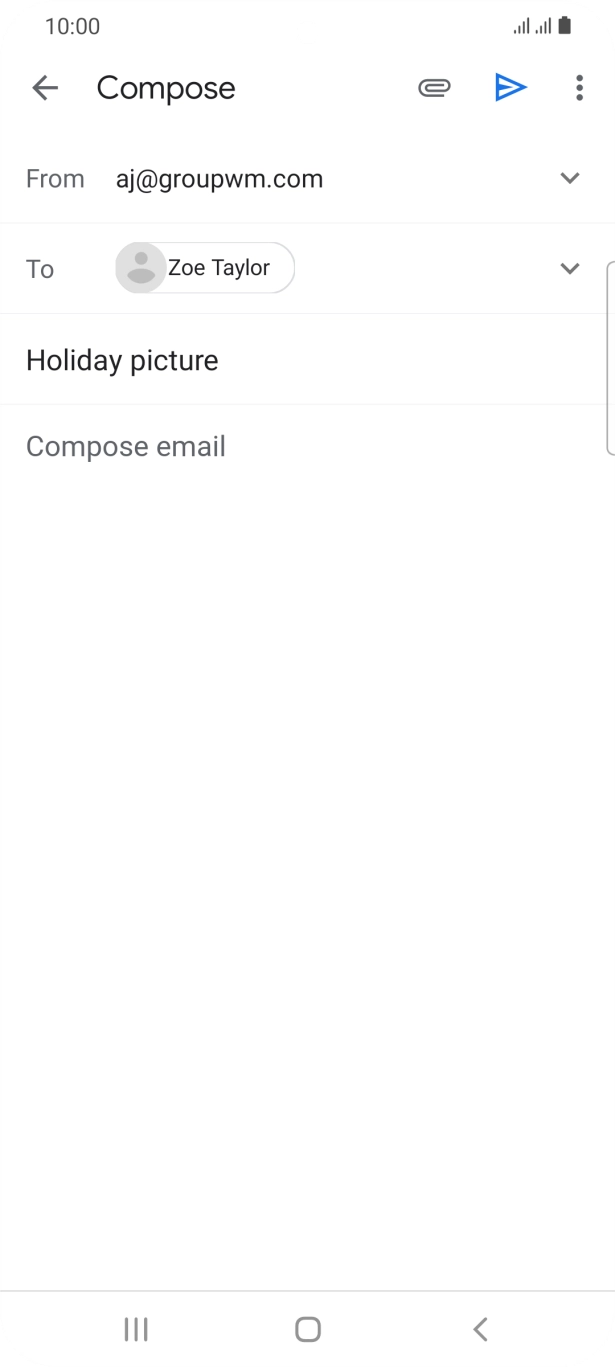 Press the text input field and write the text for your email. Press the text input field and write the text for your email.