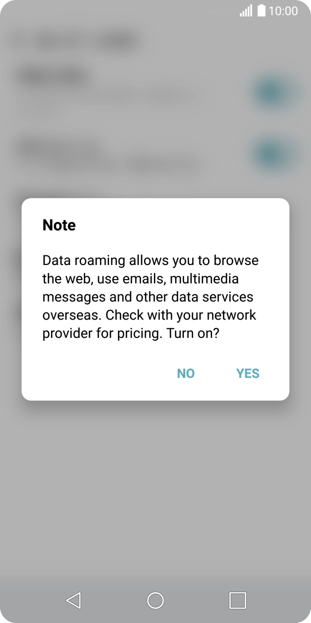 If you turn on data roaming, press YES.