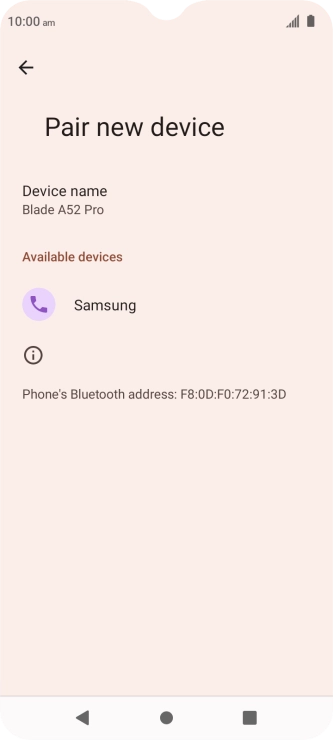 Press the required Bluetooth device and follow the instructions on the screen to pair the device with your phone. Press the required Bluetooth device and follow the instructions on the screen to pair the device with your phone.