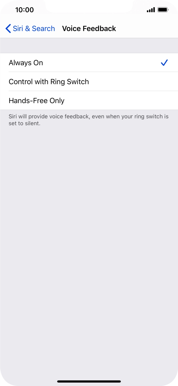 Press the required setting.