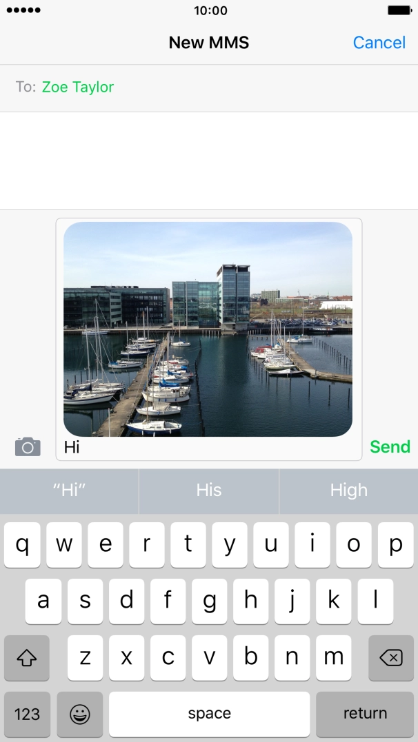 Write the text for your picture message and press Send.