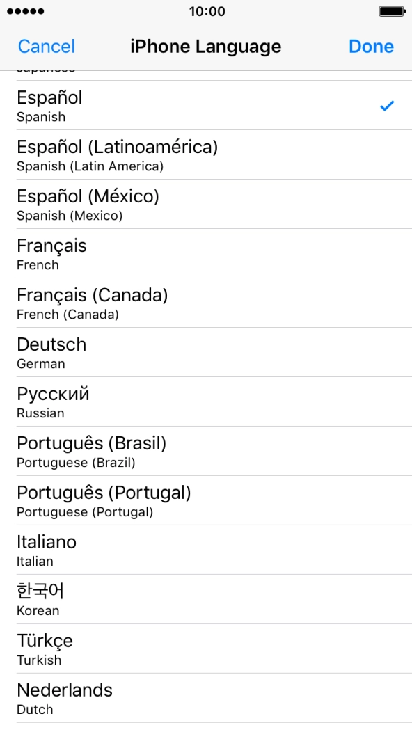 Press Done and follow the instructions on the screen to change to the selected language.