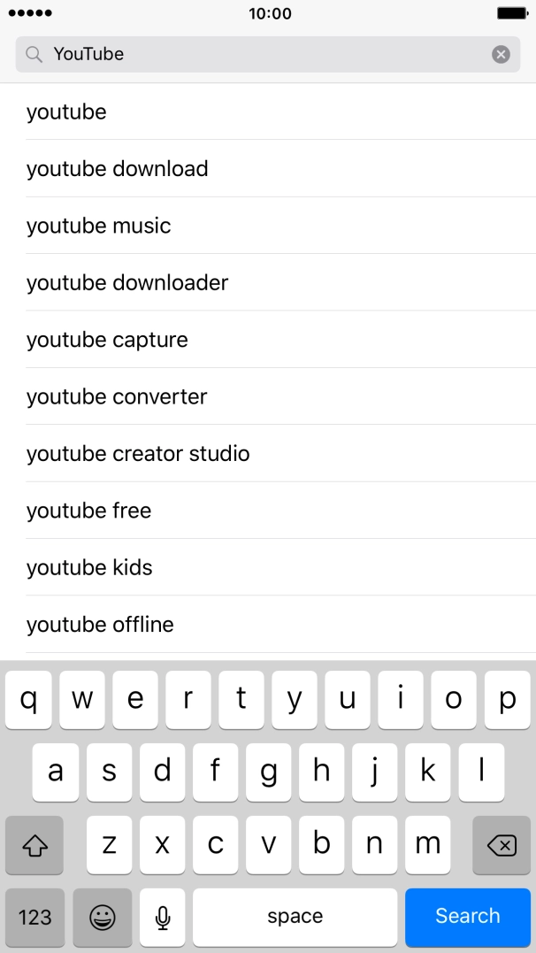 Key in YouTube and press Search. Key in YouTube and press Search.