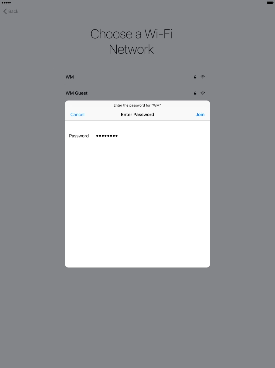Key in the password for the Wi-Fi network and press Join. Key in the password for the Wi-Fi network and press Join.