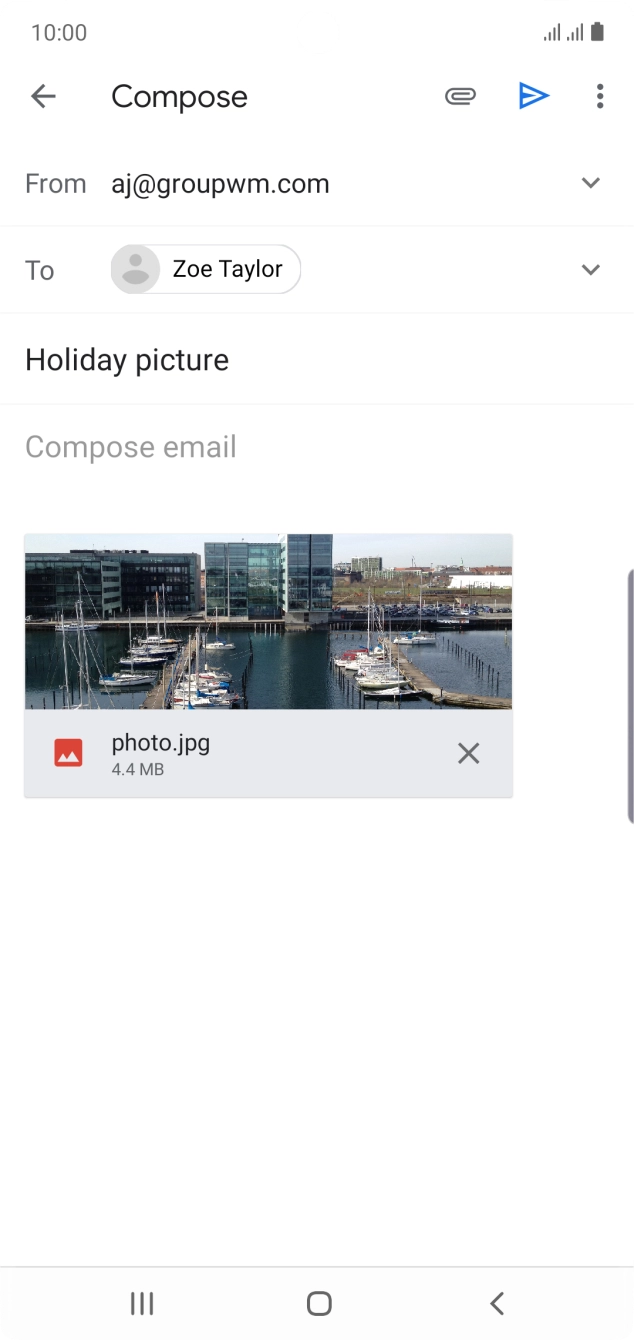 Press the text input field and write the text for your email.