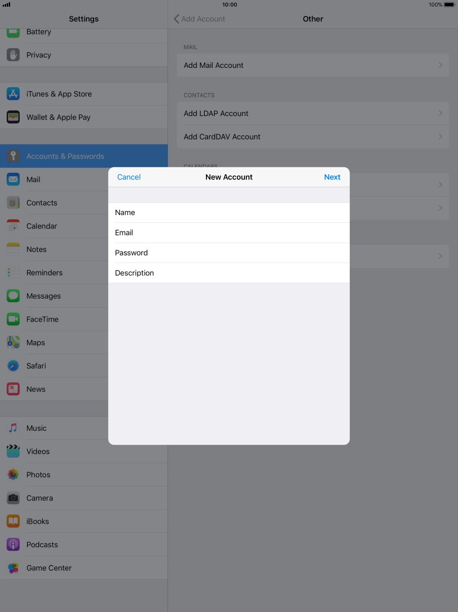 Press Description and key in the required name.