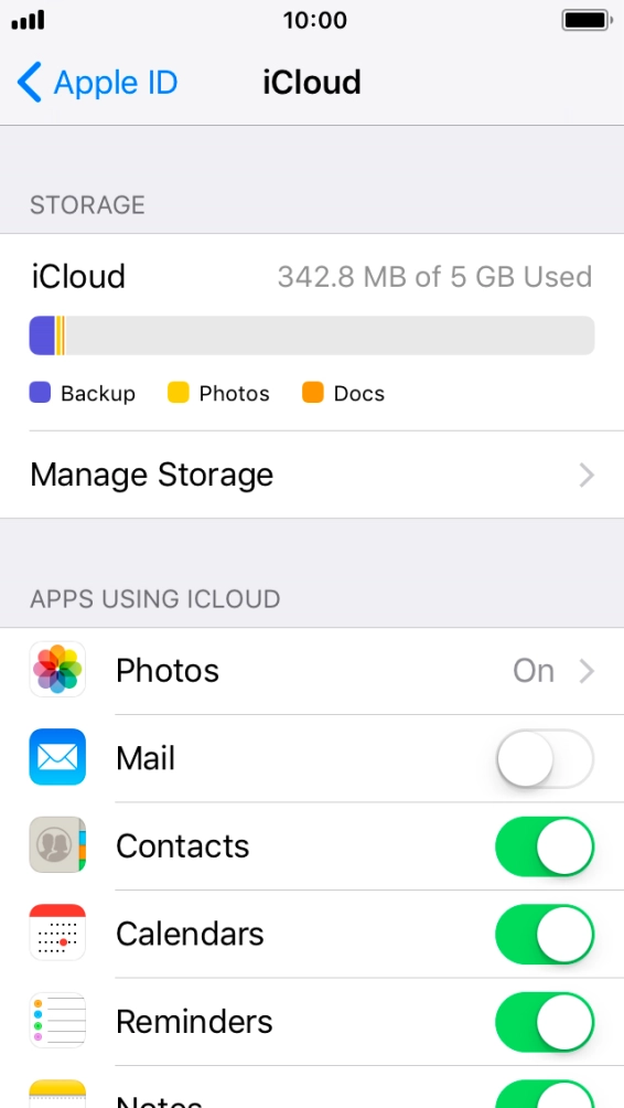 Press the indicator next to the required data type to turn synchronisation on or off.
