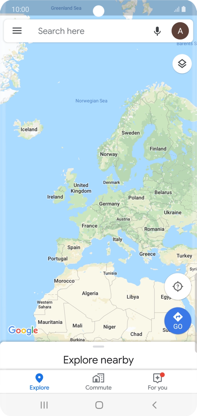 Press the search field and key in the required destination.