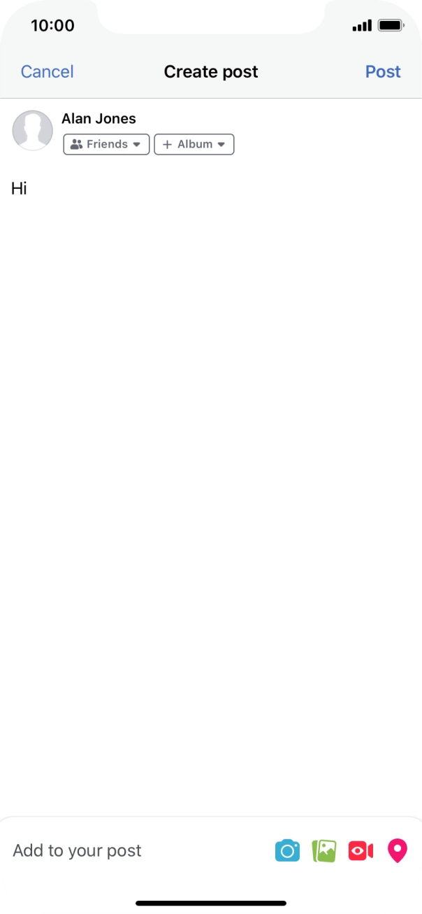 Write the required text and press Post.