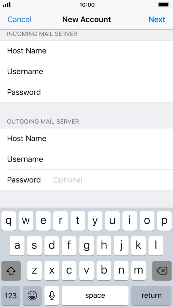Press Password and key in the password for your email account.