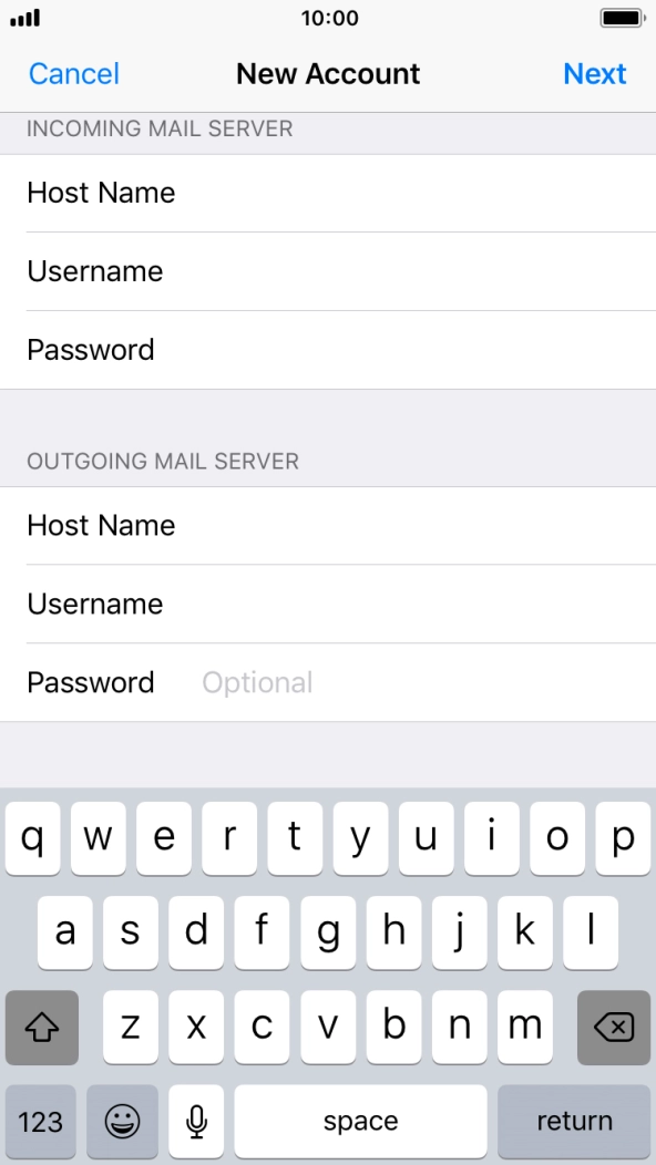 Press Password and key in the password for your email account.
