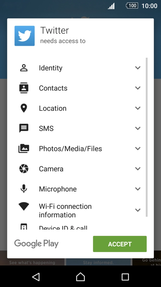 Press ACCEPT and wait while Twitter is installed.