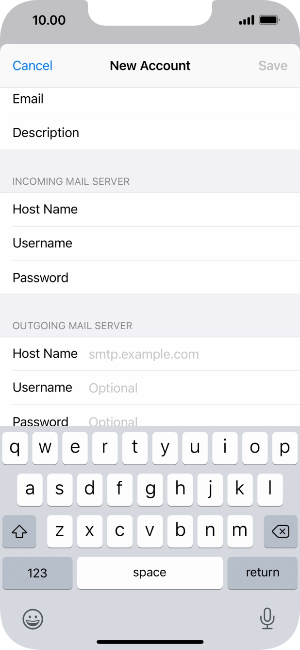 Press Host Name and key in the name of your email provider's outgoing server.
