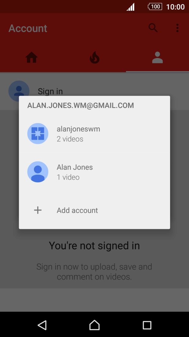 Press the required account.