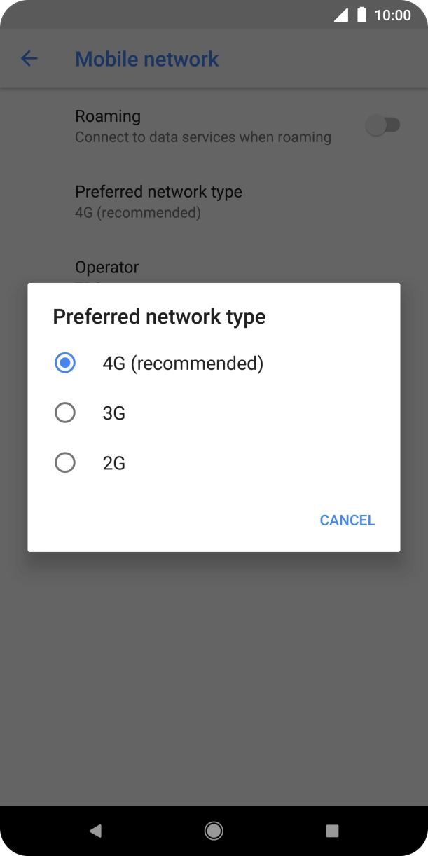 Press the required network mode.