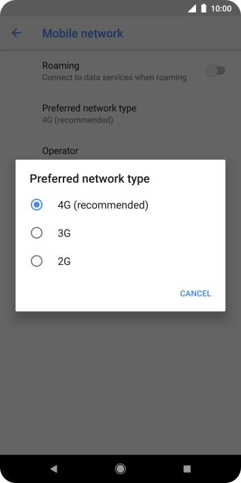Press the required network mode. Press the required network mode.