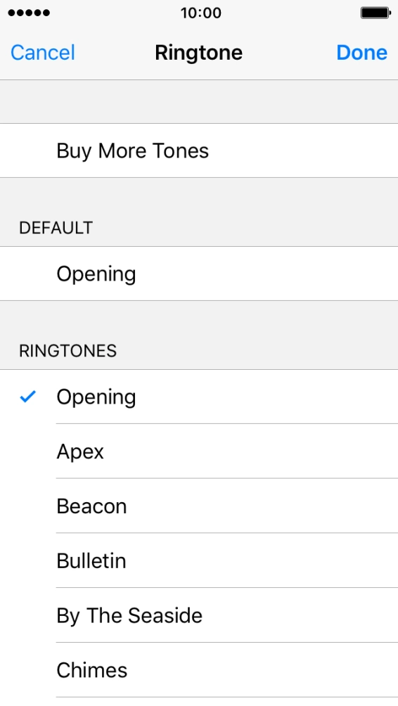 Once you've found a ring tone you like, press Done.