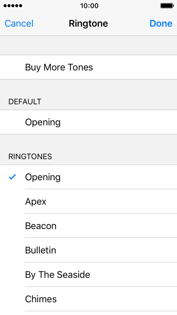 Once you've found a ring tone you like, press Done.