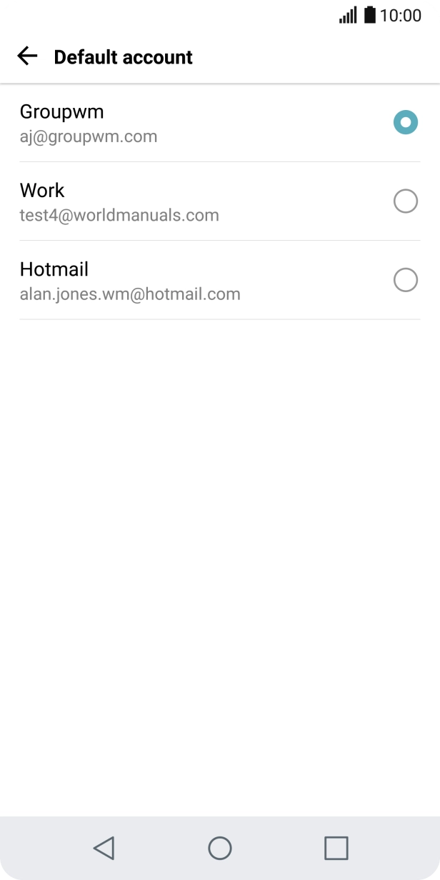 Press the required email account to select the email account as your default account.
