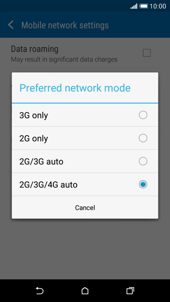 Press the required network mode.