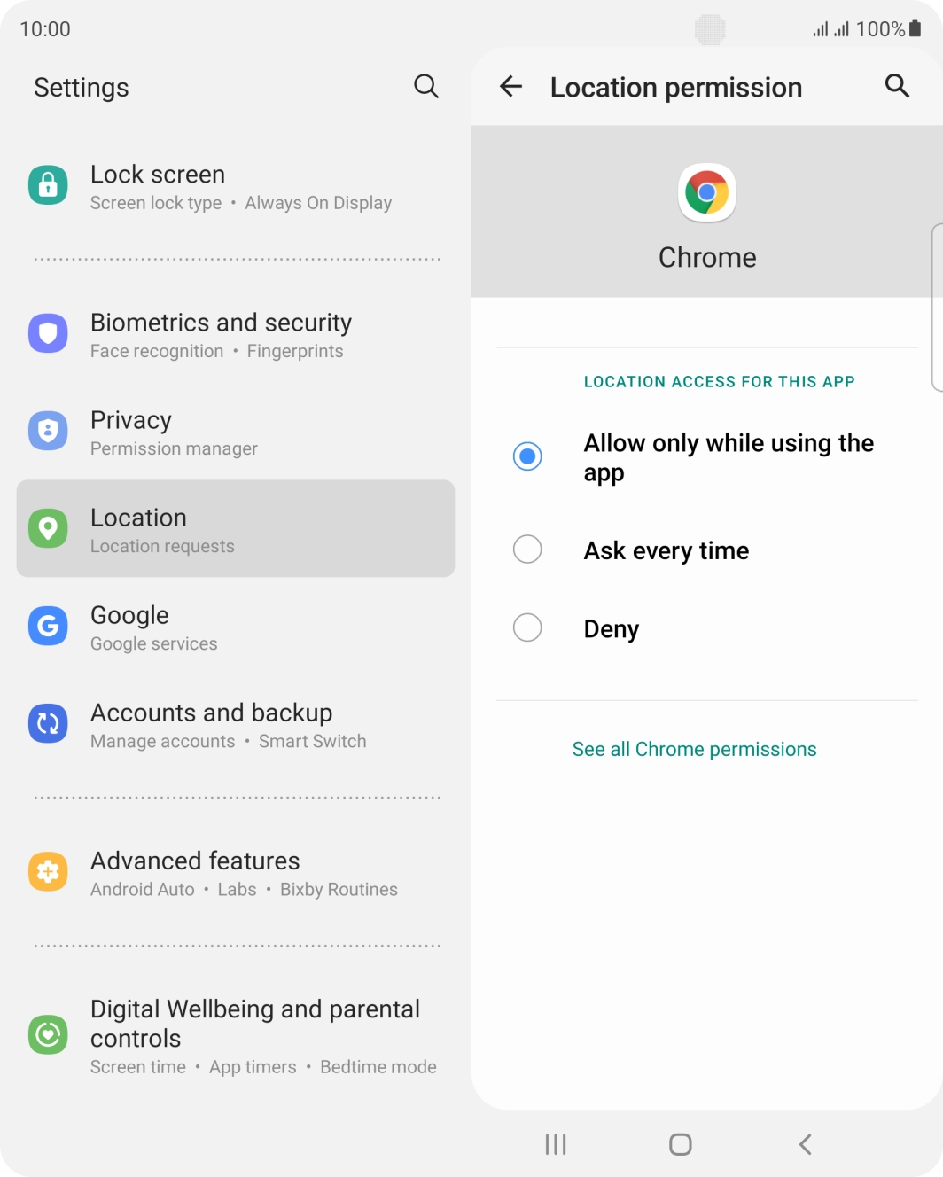 Press the required setting.