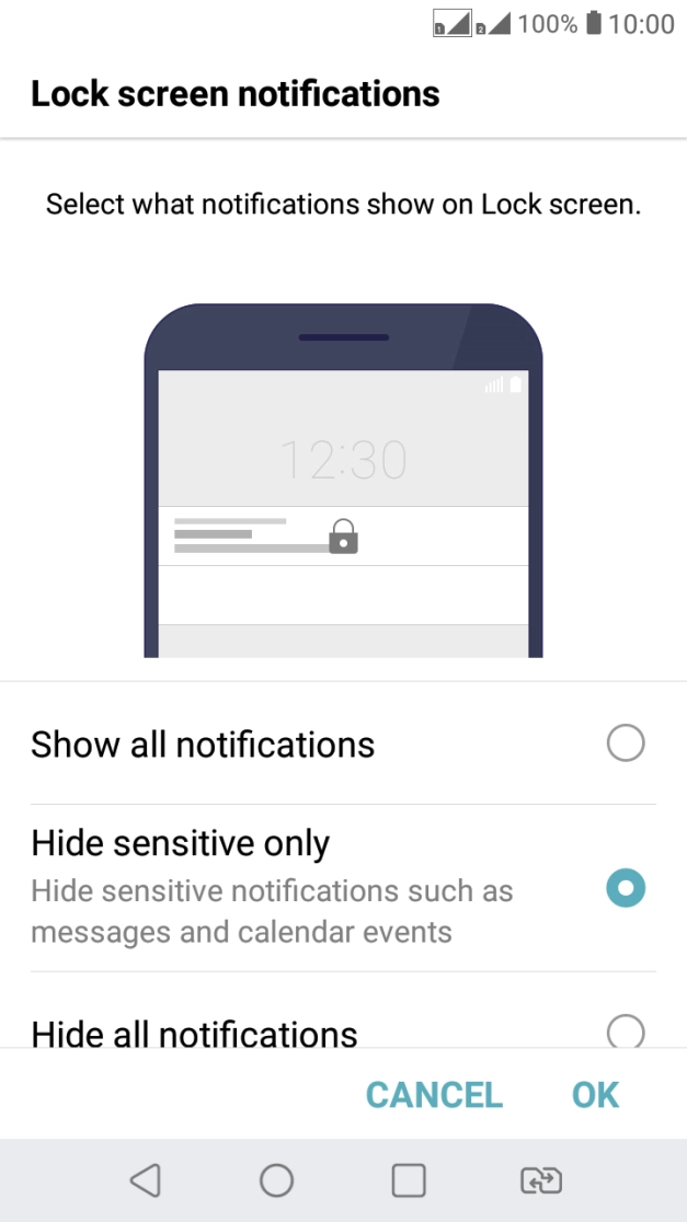 Press the required setting.