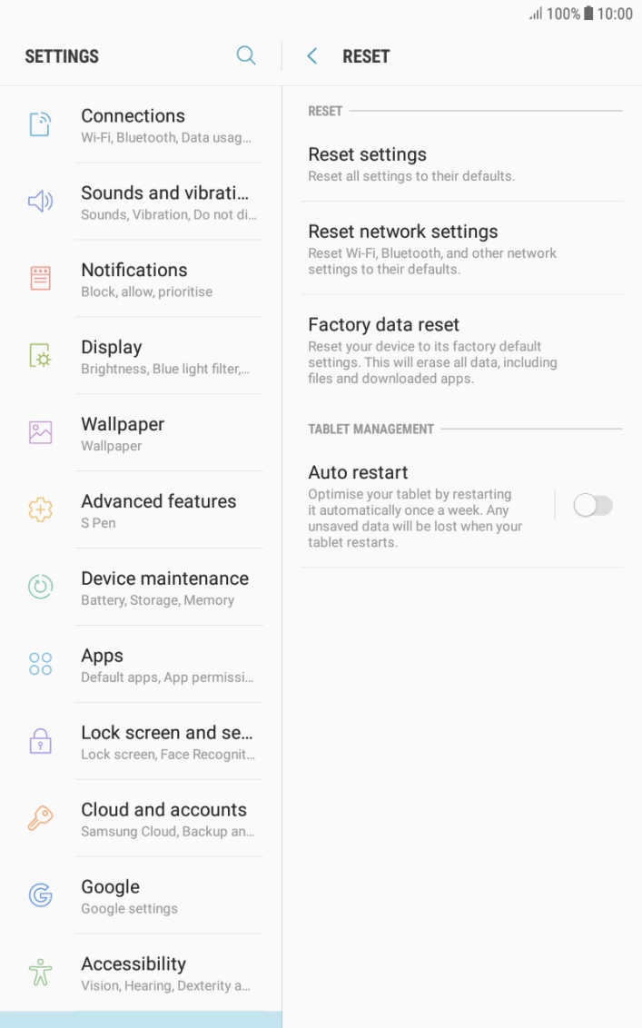 Press Factory data reset.