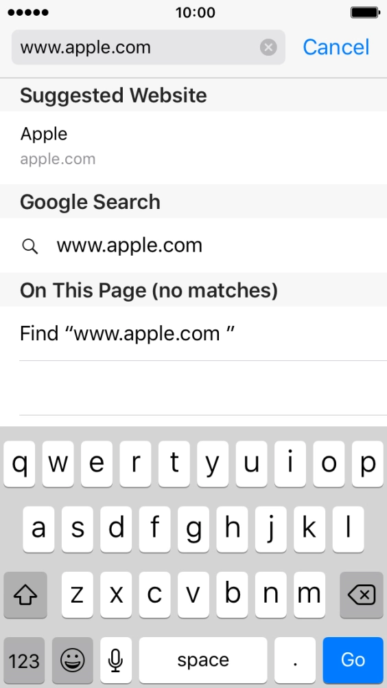 Key in the address of the required web page and press Go.