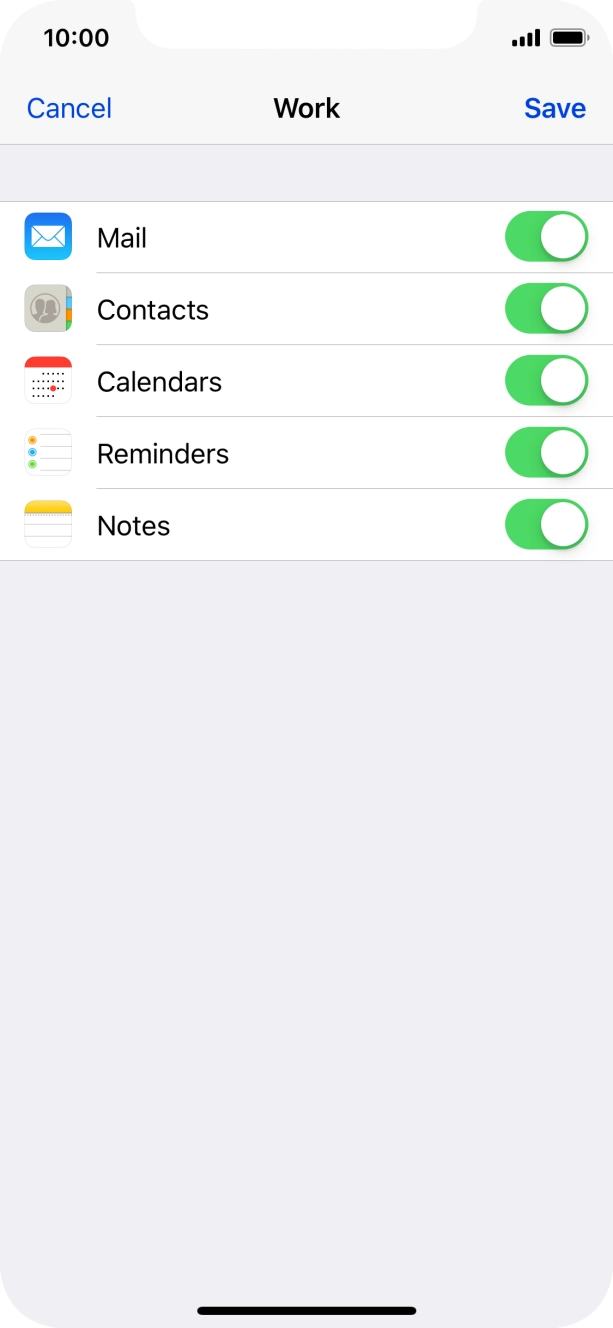 Press the indicator next to the required data type to turn synchronisation of each data type on or off.