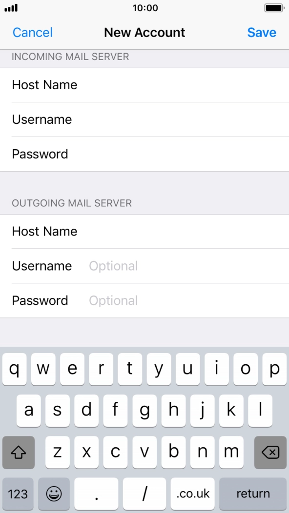 Press Username and key in the username for your email account.