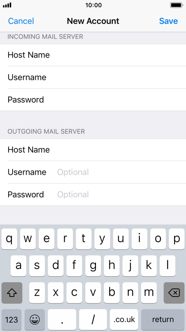 Press Username and key in the username for your email account.