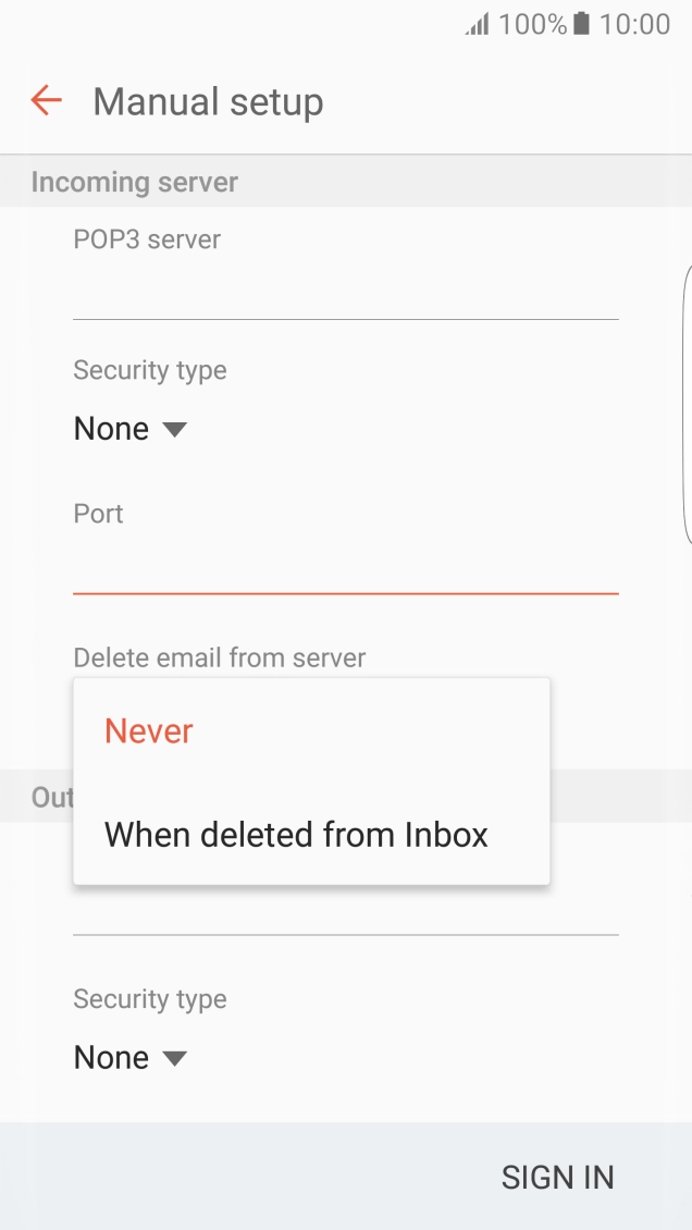 Press Never to keep email on the server when you delete them on your phone.