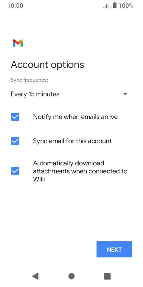If this screen is displayed, your email account has been recognised and set up automatically. Follow the instructions on the screen to key in more information and finish setting up your phone.