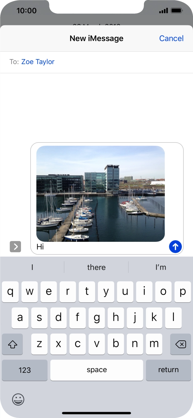 Write the text for your picture message and press the send icon.