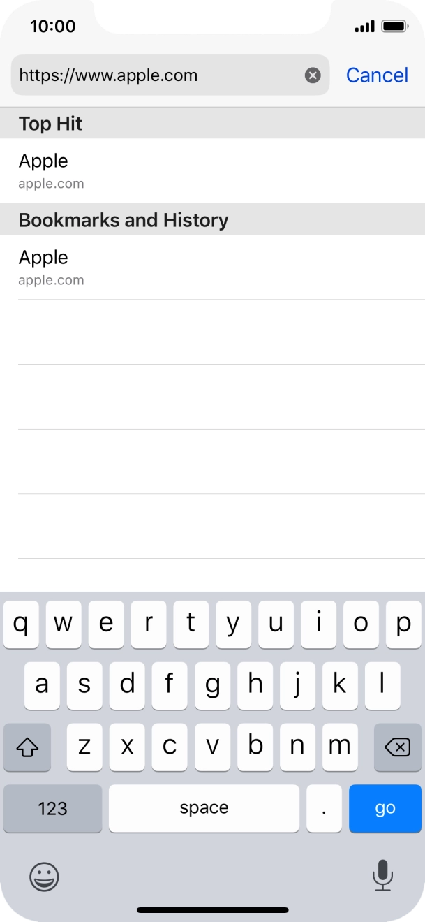 Key in the address of the required web page and press go.