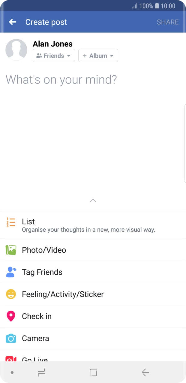 Press the text input field and write the required text.