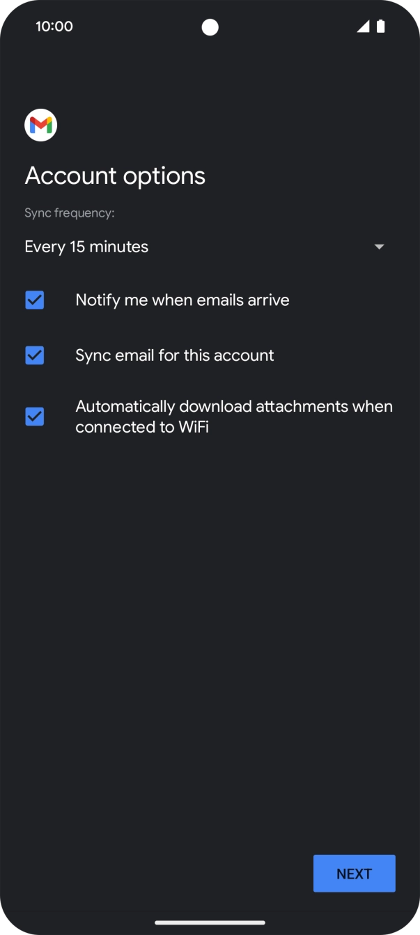 If this screen is displayed, your email account has been recognised and set up automatically. Follow the instructions on the screen to key in more information and finish setting up your phone.