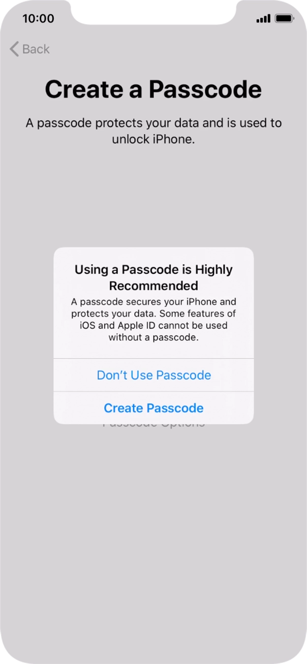 If you turn off the function, press Don't Use Passcode.