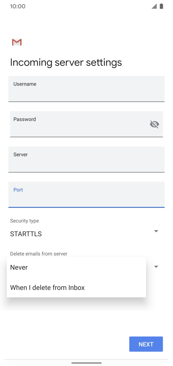 Press Never to keep email on the server when you delete them on your phone.