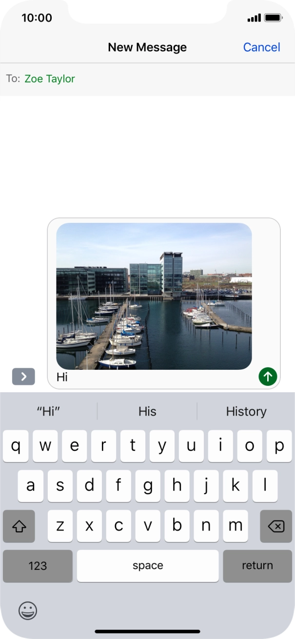 Write the text for your picture message and press the send icon.