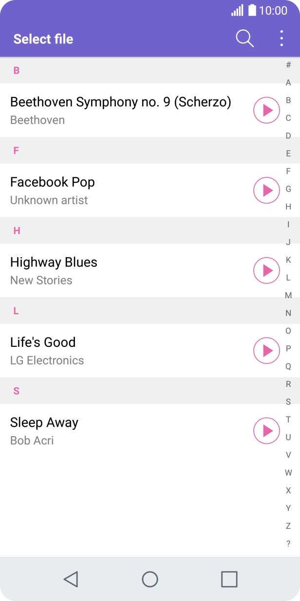Press the play icon next to the required ring tone to hear it.