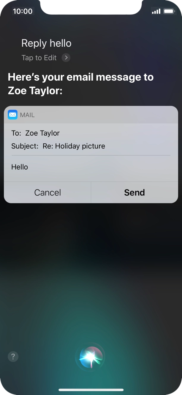 If an application is open on your phone, such as a Mail, you can also use the functions available here, e.g.: REPLY [text].