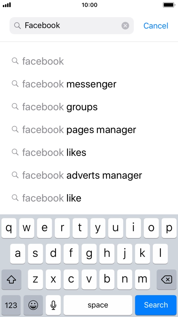 Key in Facebook and press Search. Key in Facebook and press Search.