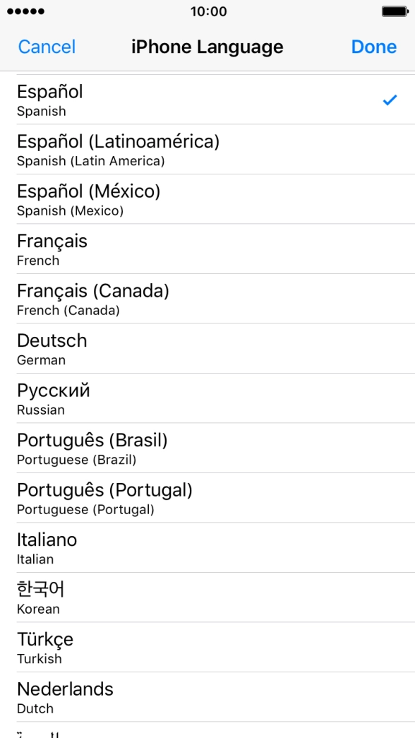 Press Done and follow the instructions on the screen to change to the selected language.