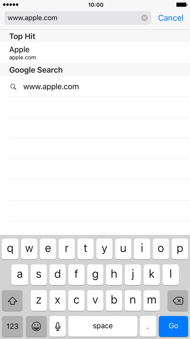 Key in the address of the required web page and press Go.