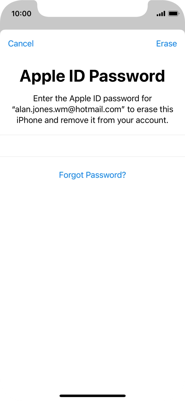 Key in the password for your Apple ID and press Erase. Wait a moment while the factory default settings are restored. Follow the instructions on the screen to set up your phone and prepare it for use.