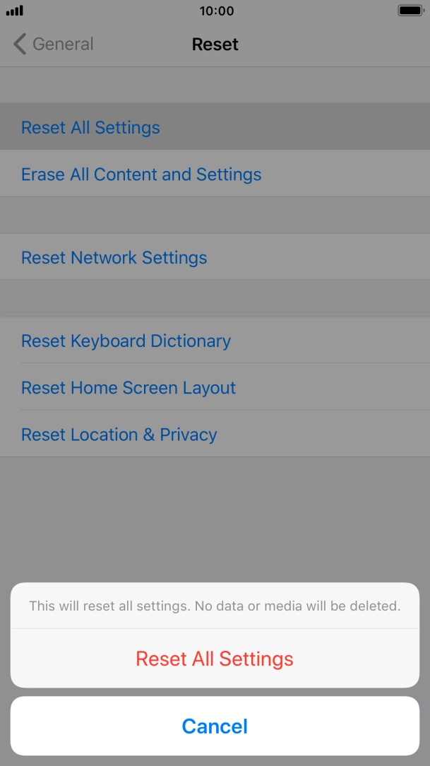 Press Reset All Settings. Press Reset All Settings.