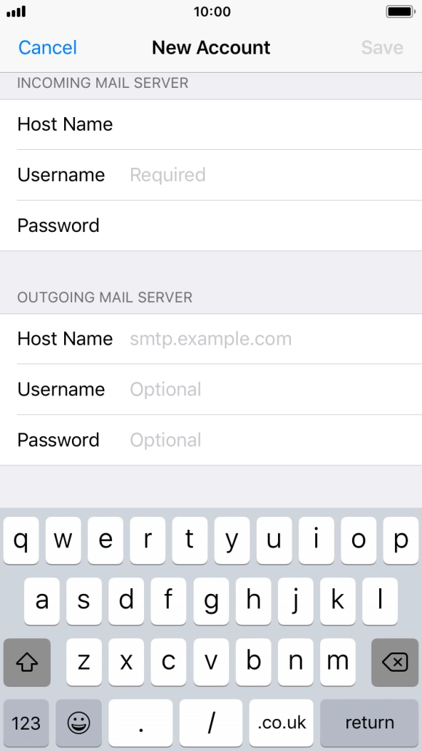 Press Username and key in the username for your email account.