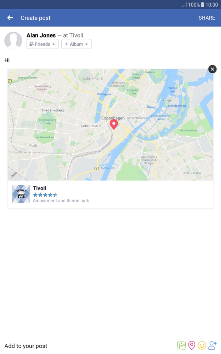 Write the required text and press SHARE. Write the required text and press SHARE.