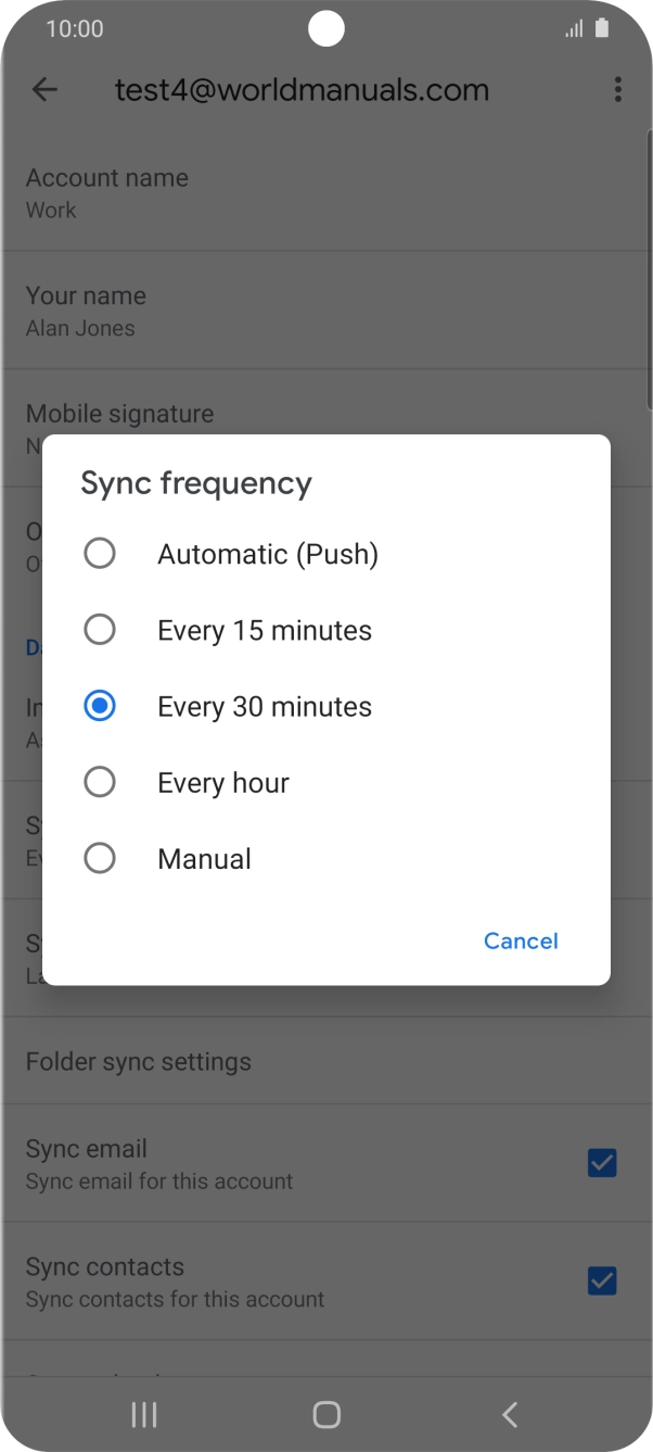 Press the required setting.